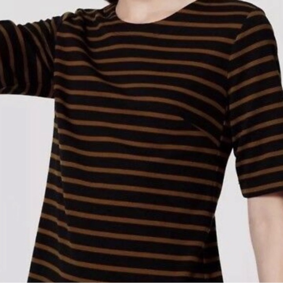 LOFT Dress Mini Black and Gold Mustard Striped Short Sleeve Shift Women’s XS - Picture 1 of 9